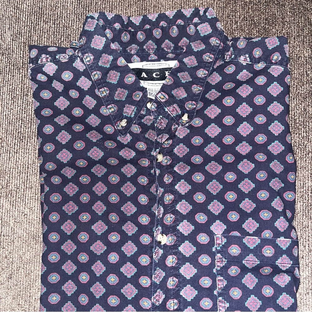 Vintage 90s‎ Navy PACHE Pattern Men’s Button Down Shirt Size Large